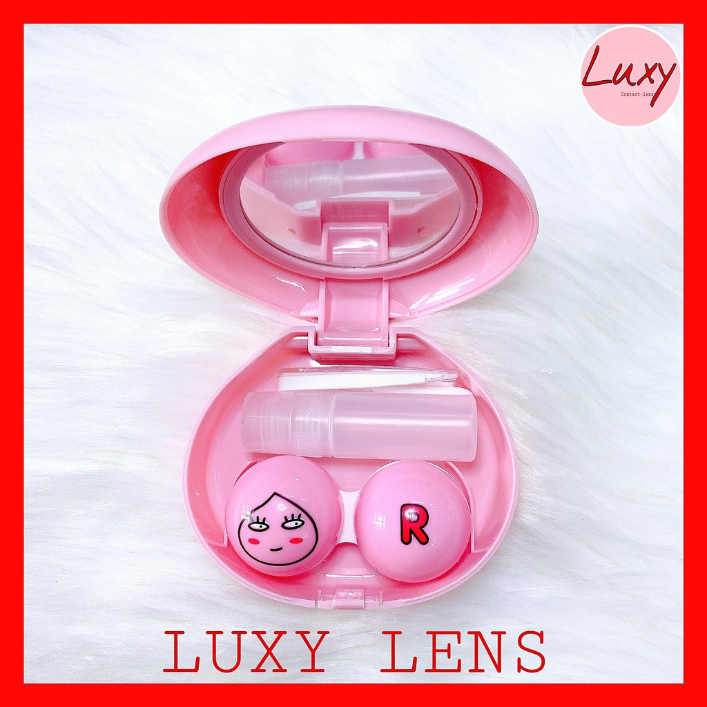 [ Cao Cấp ] Khay Đựng Lens Siêu Cute Hình Giọt Nước Hồng, Có Lọ Chiết Nước Ngâm Đi Du Lịch - LUXY LENS