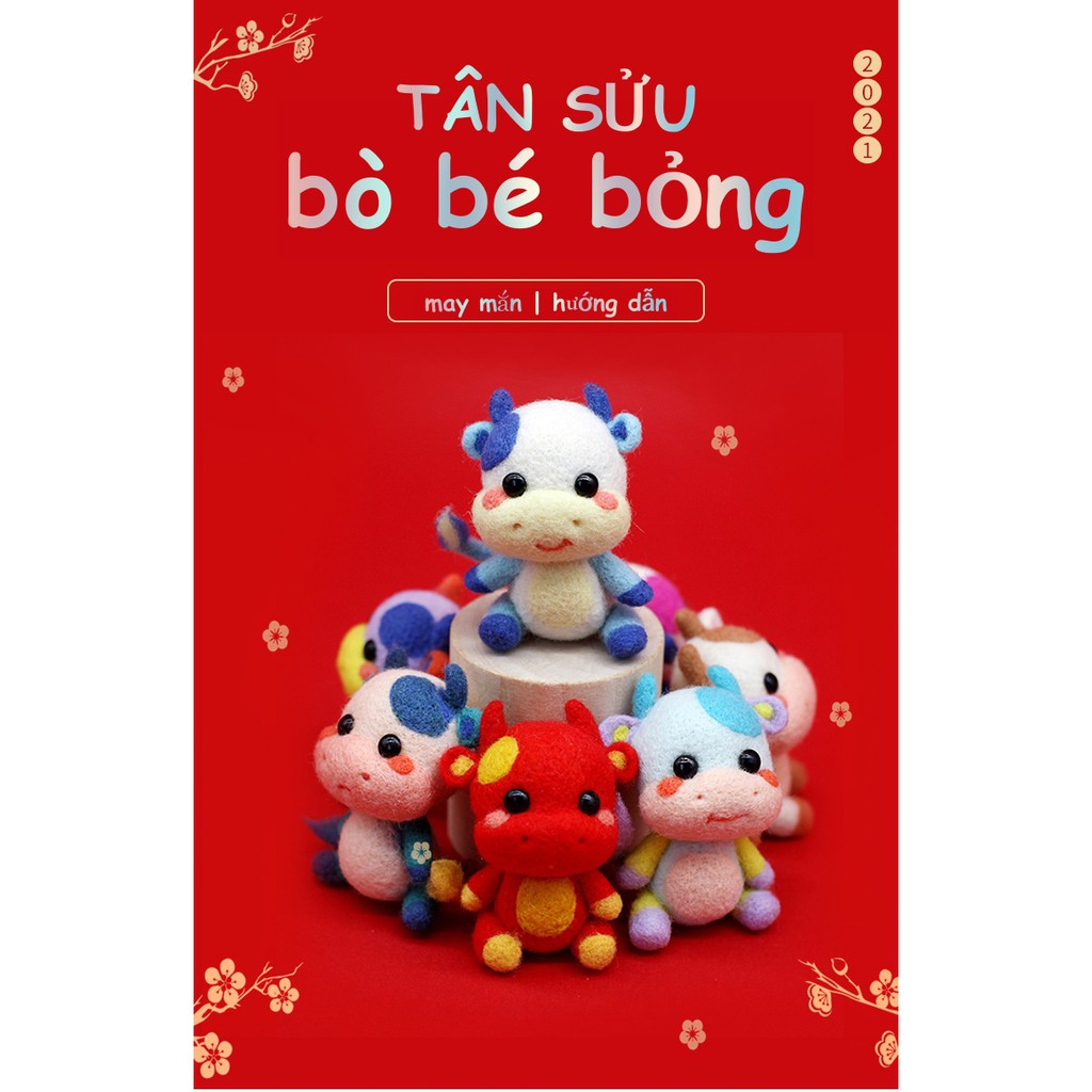 [MỚI 2021] Bộ len chọc có hướng dẫn Bò Bé Bỏng cho tết Tân Sửu