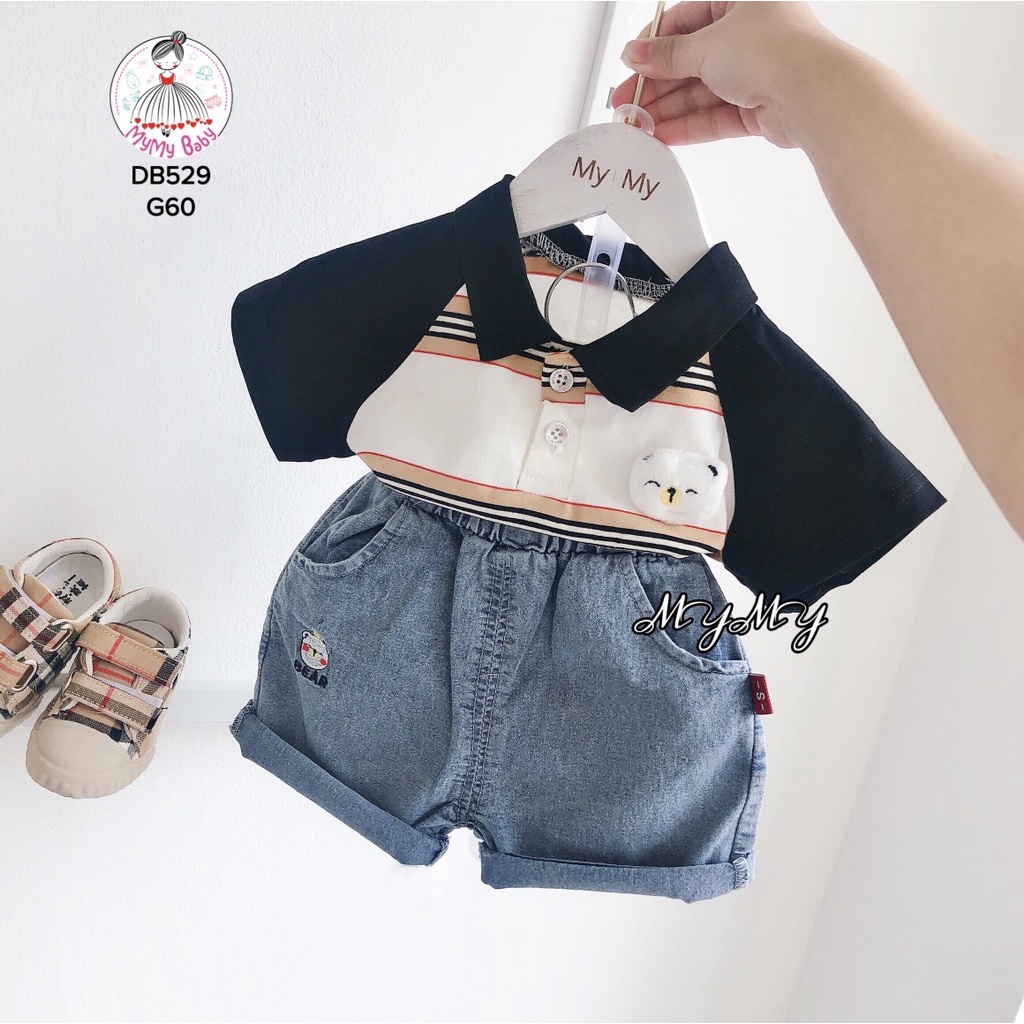 Đồ bộ sọc burberry gấu cổ đen