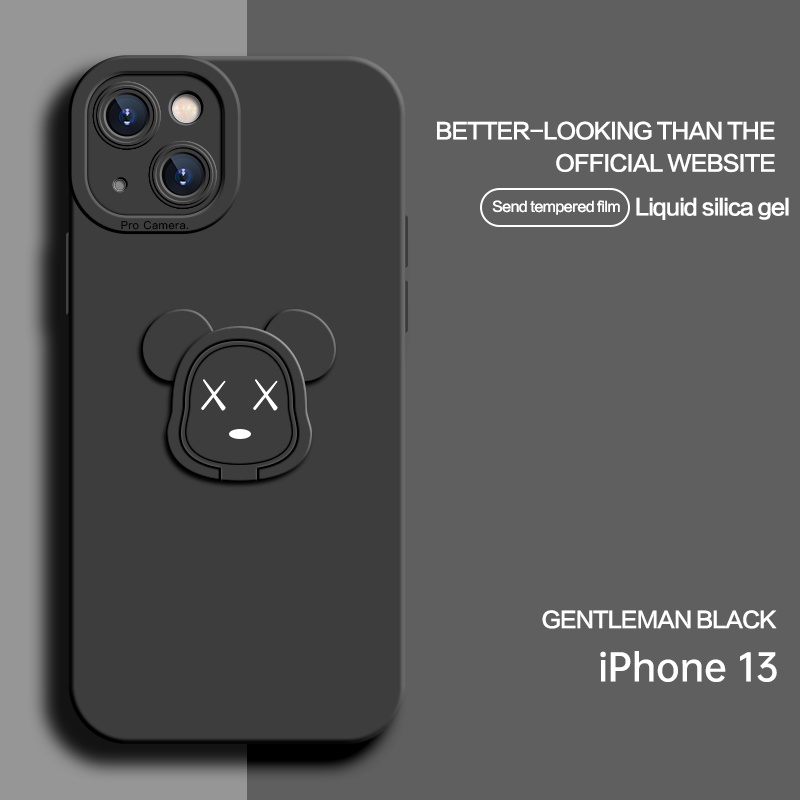 Ốp Điện Thoại Silicon Chống Sốc Kèm Giá Đỡ Hình Gấu Hoạt Hình Cho iPhone 11 12 13 Pro Max