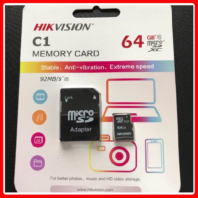Thẻ Nhớ HIKVISION 64GB C1 Upto 92MB/S Chuyên Dụng Cho Camera IP Chính Hãng | BigBuy360 - bigbuy360.vn