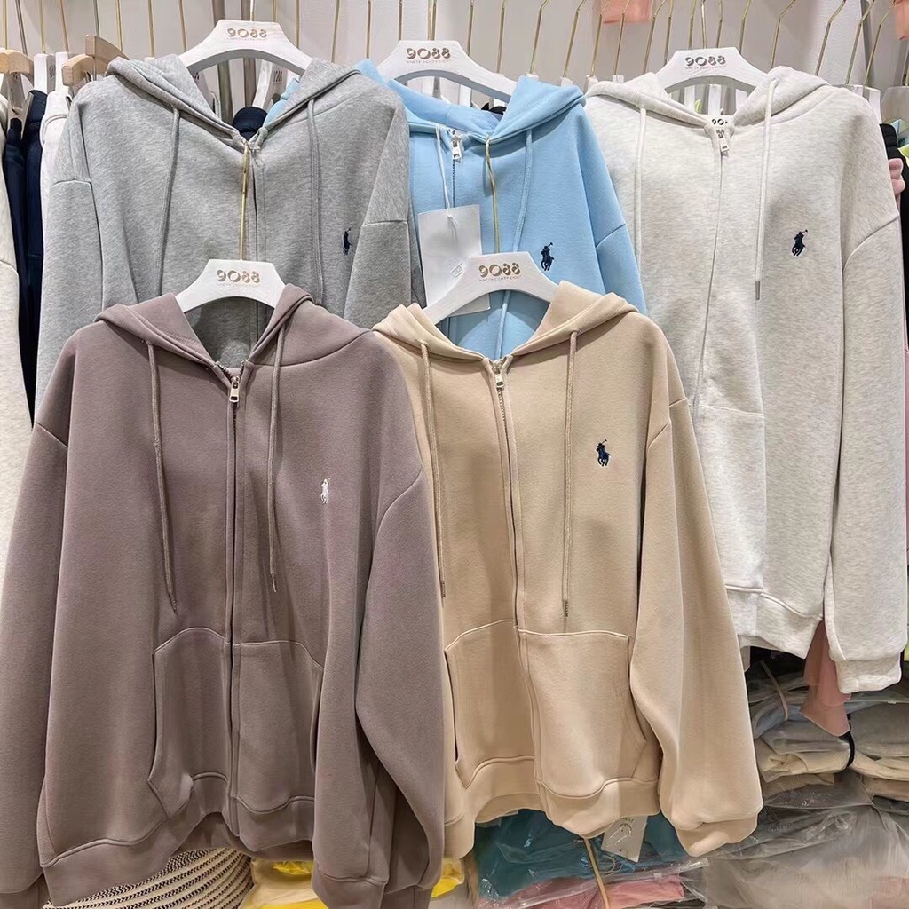 Áo Khoác Nỉ Ngoại Thêu Ngựa PEONYB Unisex  Hoodie zip form rộng tay bồng kiểu dáng thể thao đường phố hàn quốc