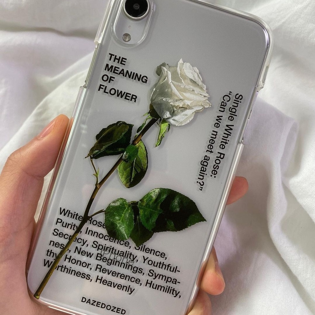 Ốp điện thoại trong suốt họa tiết hoa hồng trắng đơn giản thời trang chống rơi chống mất cho IPHONE13