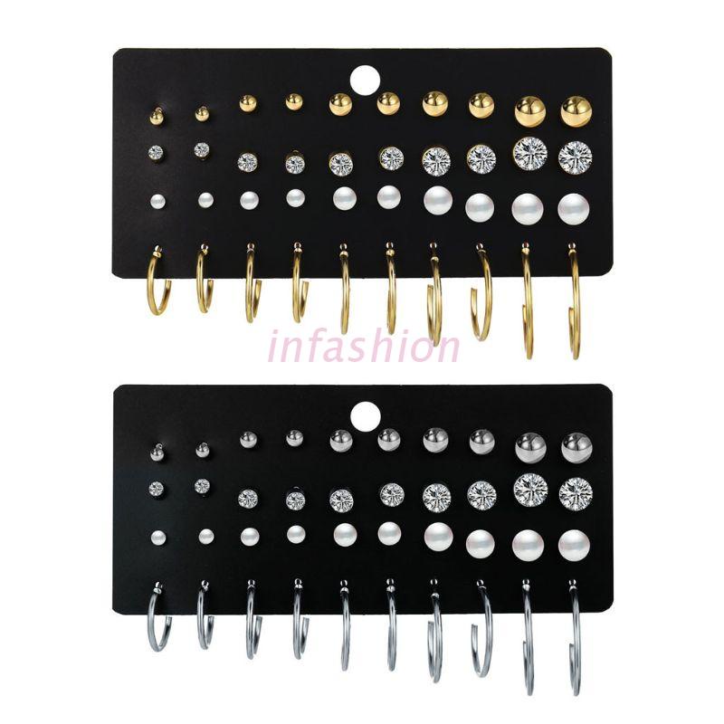 Set 20 Cặp Bông Tai Dạng Vòng Mini Đính Ngọc Trai Pha Lê Thời Trang Cho Nam Và Nữ