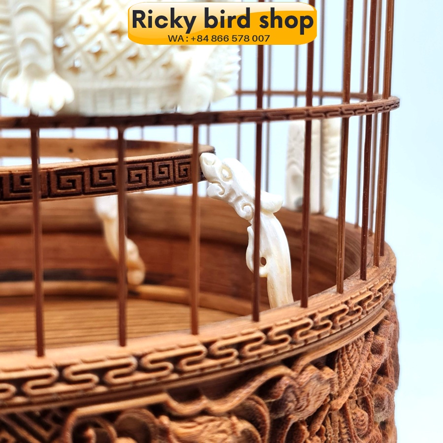 Lồng chim tre, Puteh bird cage - Fish, Prawn and crab design (Included bones accessories)