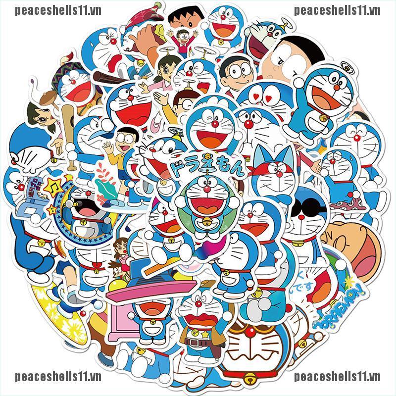 Bộ 50 Miếng Dán Hình Doraemon Trang Trí Xe Hơi / Laptop / Hành Lý / Ván Trượt / Xe Hơi