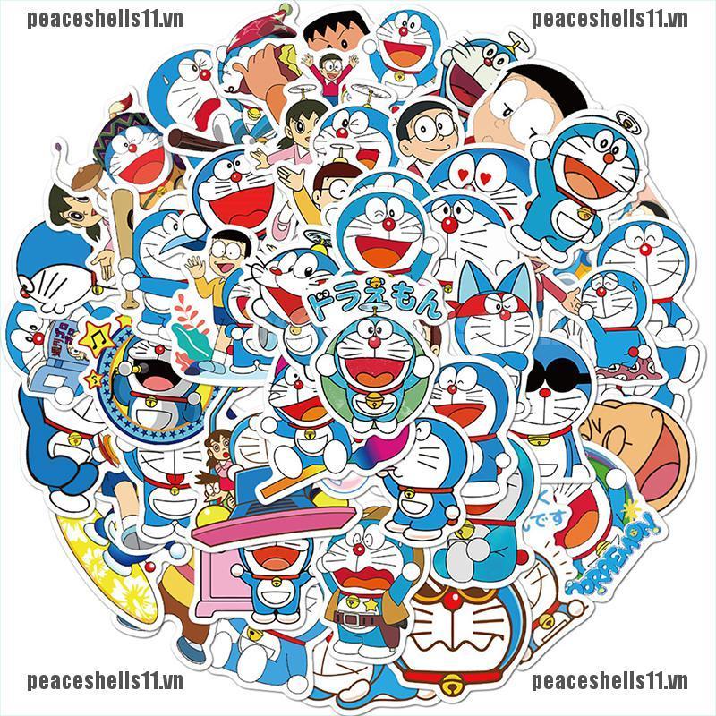 DORAEMON Bộ 50 Hình Dán Doraemon Xinh Xắn Trang Trí Xe Hơi / Xe Máy / Laptop