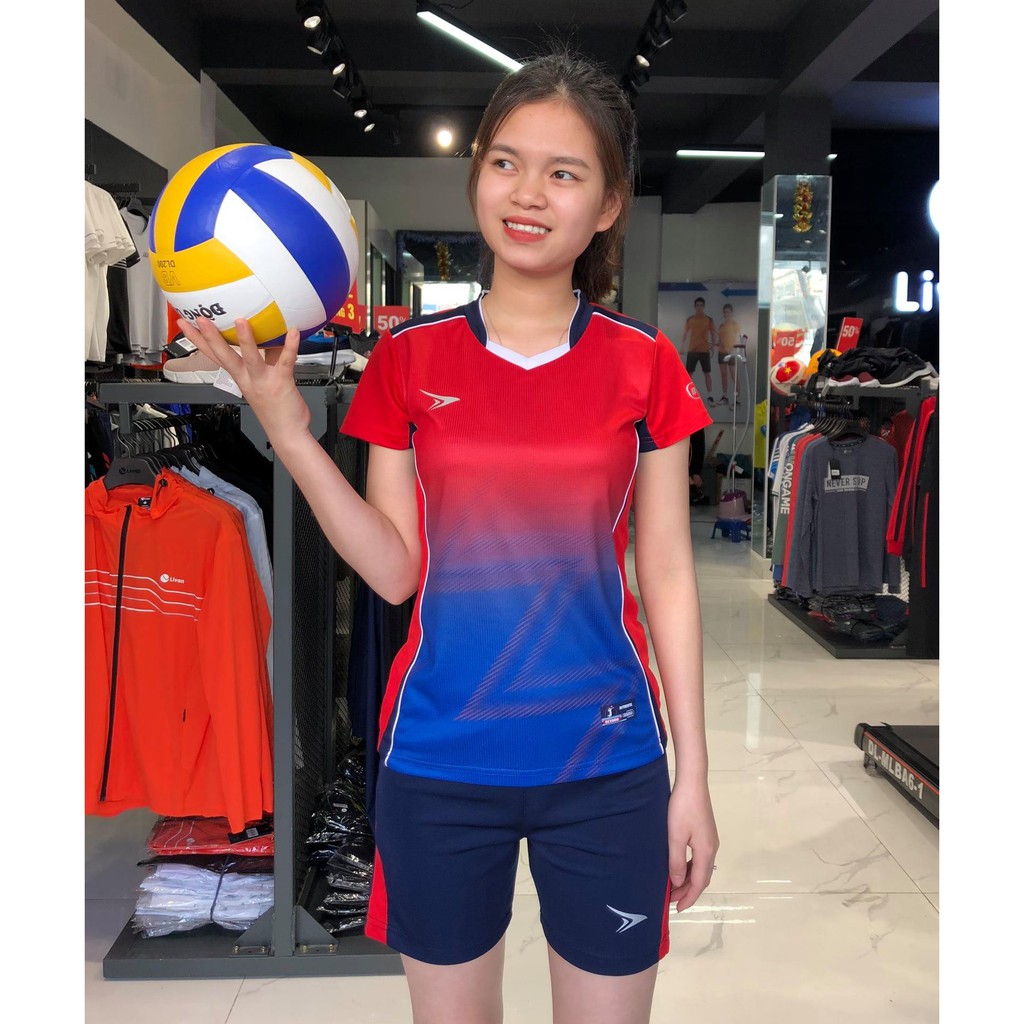 Bộ Quần Áo Bóng Chuyền Nam Nữ Beyono Thunder Cổ Tròn, vải thun thoáng mát - Đỏ