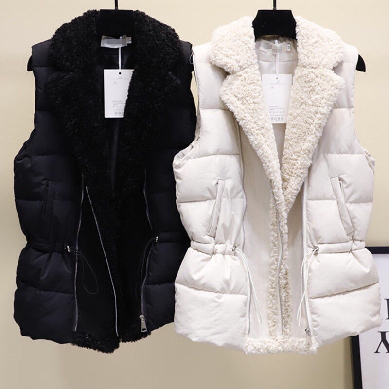 Áo Khoác Phao Ghi Lê Cổ Lông Cừu-Thời Trang Thu Đông Quảng Châu Cao Cấp