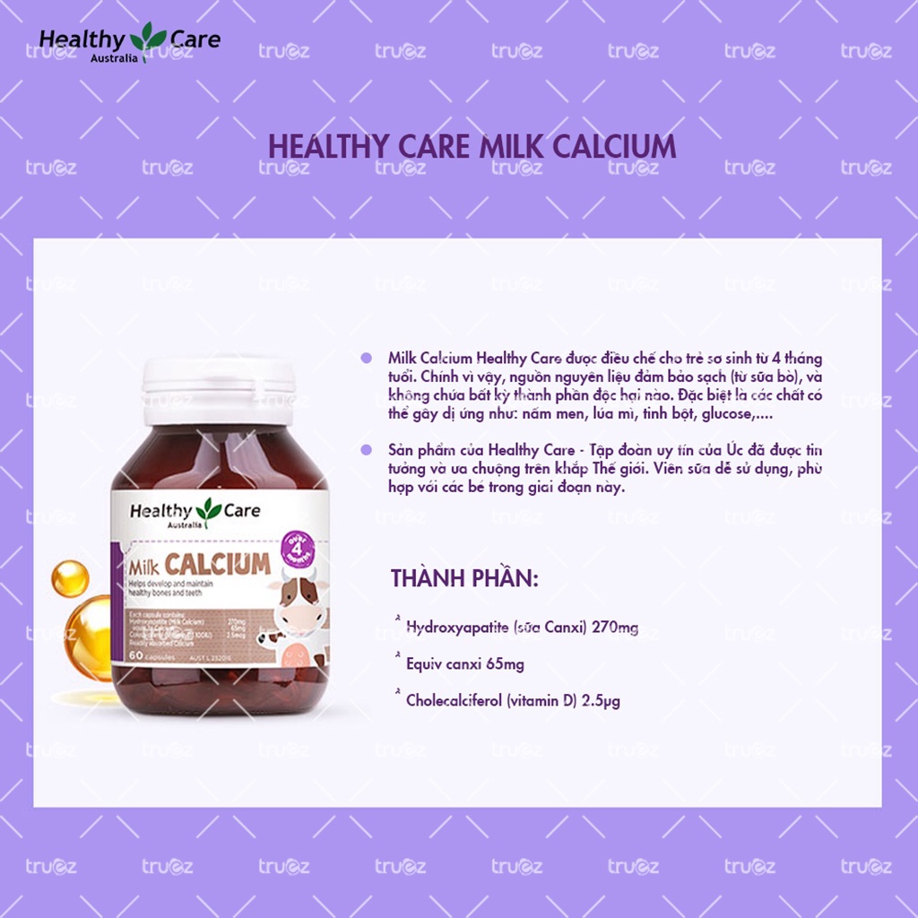 Canxi sữa Úc bổ sung canxi cho bé [ÚC] Healthy Care Milk Calcium [Chính hãng]