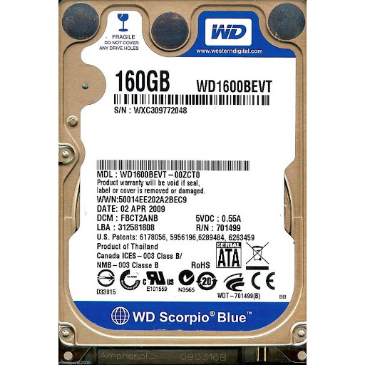 HDD Laptop WD 160GB/250GB/320GB/500GB chuẩn Sata hàng chính hãng siêu bền bảo hành 12 tháng 1 đổi 1