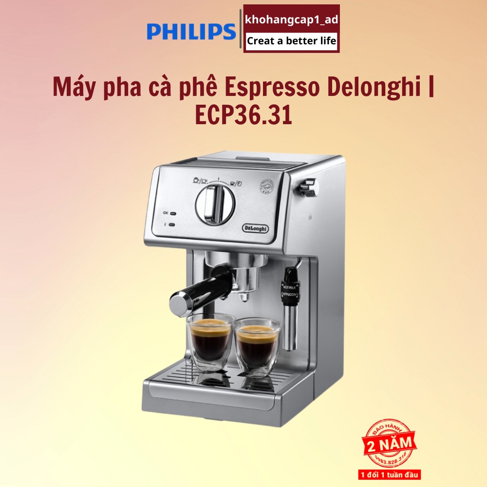 Máy pha cà phê Delonghi tự động cafe espresso tạo bọt capuchino ECP36.31 1100W - BH 12 tháng - khohangcap1_ad