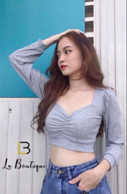 Áo Croptop Dài Tay Nhún Ngực Quyến Rũ Tuyết's House