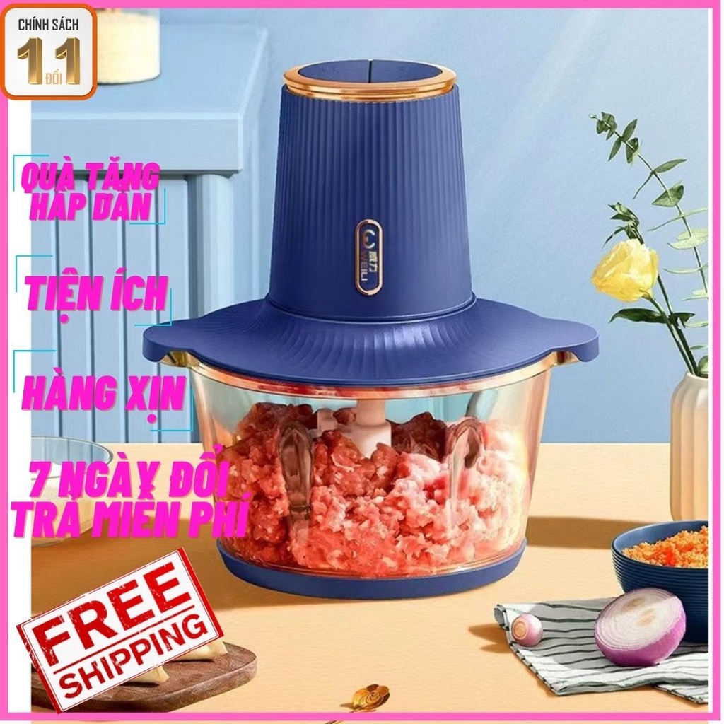 Máy Xay Thịt Cối Thủy Tinh Giữ Nhiệt Cao Cấp Dung Tích 2L - Công Suất Mạnh 300W Xay Cua Cá, Xay Sinh Tố, Rau Củ Quả