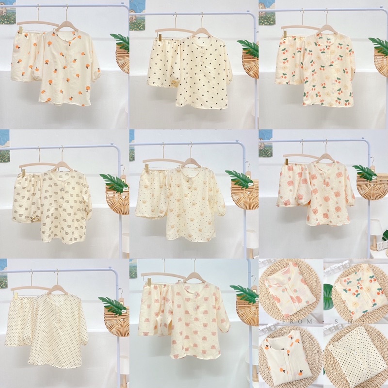 [ ẢNH THẬT ] Set pijama cộc cổ nút/cổ viền bèo xốp đũi Hàn hoạ tiết xinh xắn. Bộ ngủ nữ dáng cộc hoạt hình