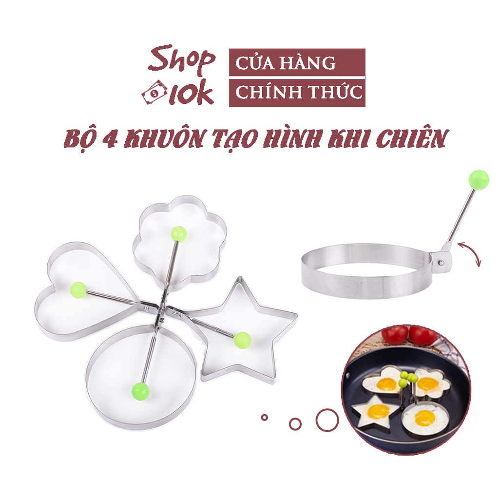 Bộ 4 khuôn tạo hình khi chiên trứng, ốp trứng, rán bánh