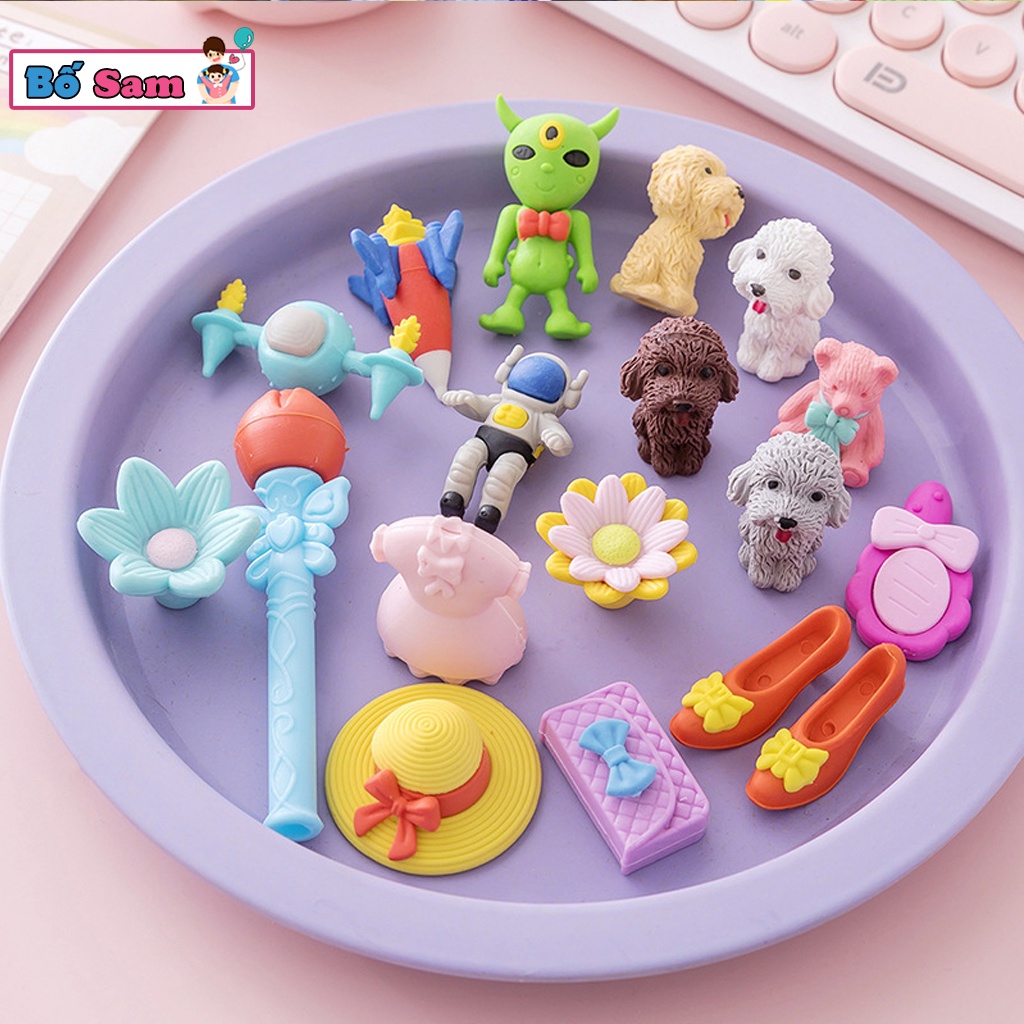 Bộ tẩy bút chì nhiều hình dáng dạng vỉ đồ dùng học tập cute dễ thương Shop Bố Sam
