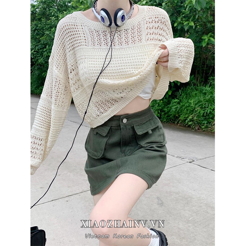 Xiaozhainv Bộ Áo Dệt Kim Dáng Rộng + Chân Váy Ngắn Kiểu retro Hàn Quốc Dễ Thương Cho Nữ