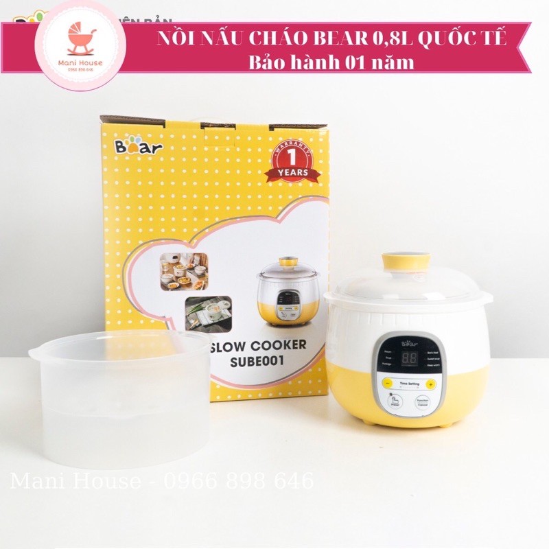 (BẢN QUỐC TẾ)Nồi nấu cháo Bear 0,8l ninh hầm cách thuỷ cho bé (có thể nấu và hấp cùng lúc)