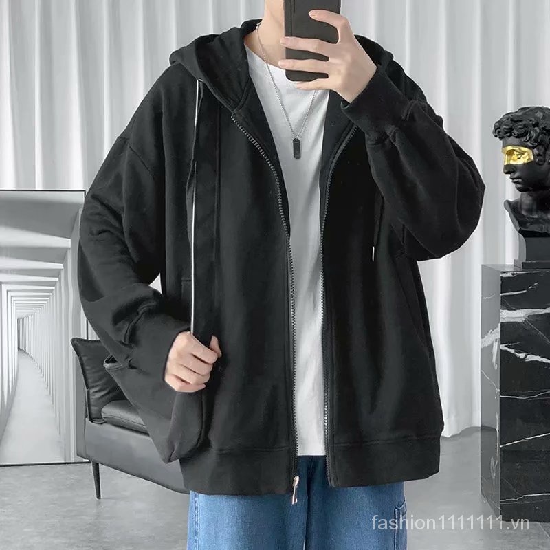 【M-5XL】Áo hoodie trơn có khóa kéo phong cách Hàn Quốc cổ điển size lớn
