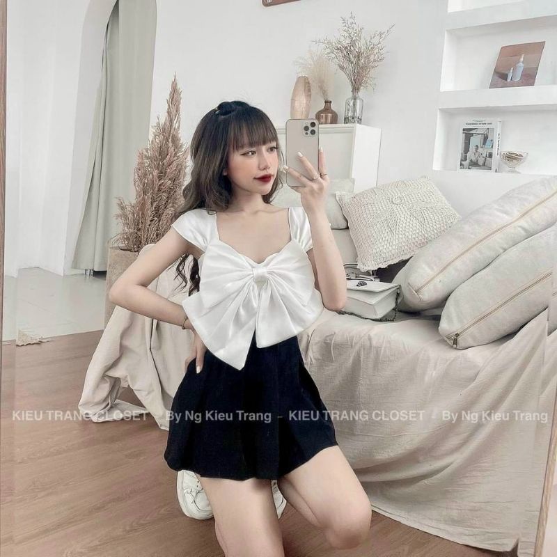SÉT ÁO HAI DÂY NƠ TO KÈM CHÂN VÁY XẾP LY ẢNH THẬT ≣≣≣