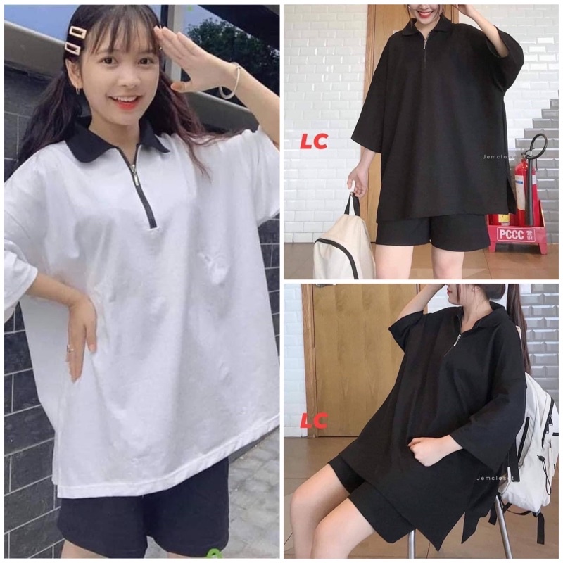 Set bộ đùi áo polo phối cổ khoá quá chất Chất su cotton, Fom to chuẩn mẫu