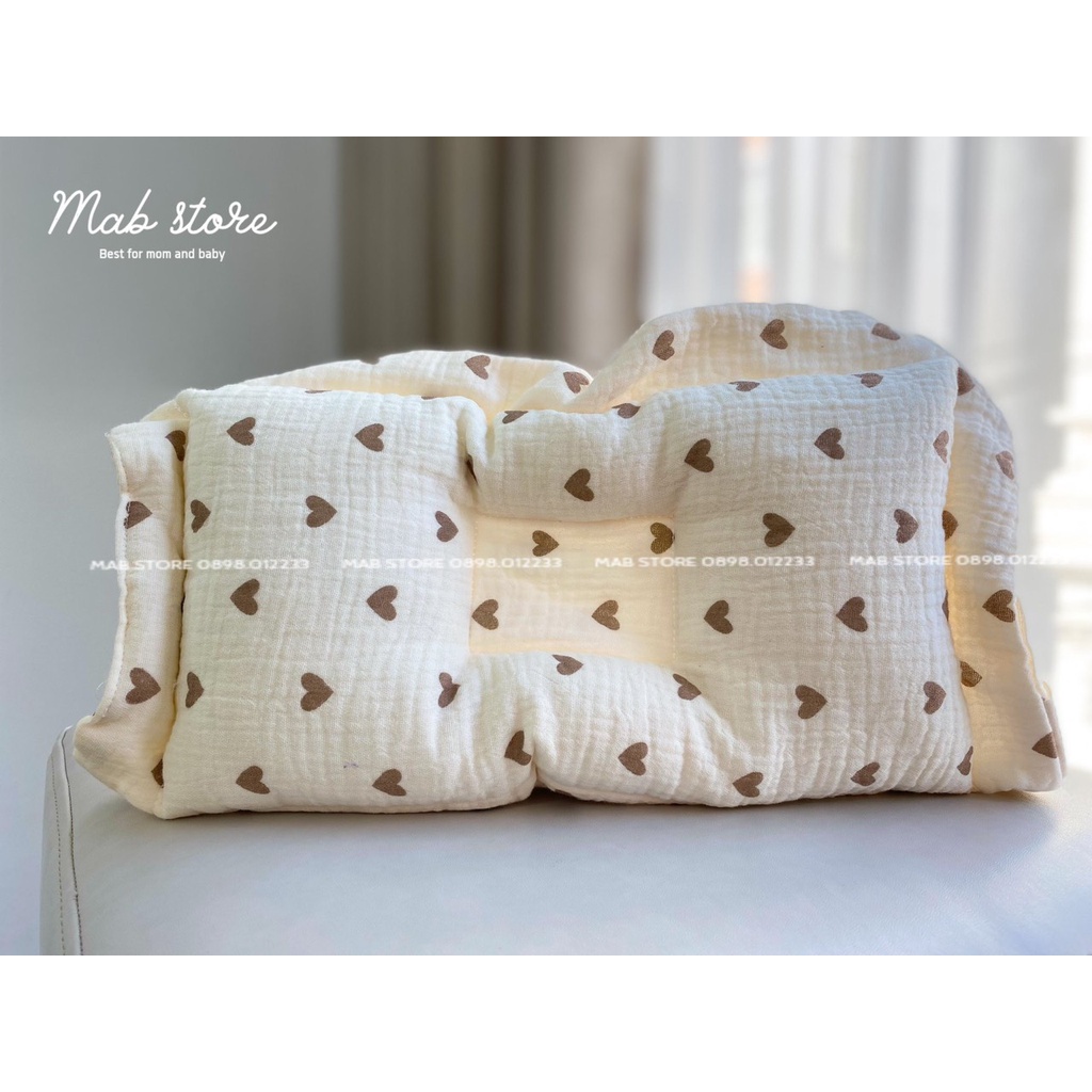 Gối lõm chống bẹp đầu tai gấu hình chữ nhật Monona vải cotton thấm hút thoáng khí cho bé