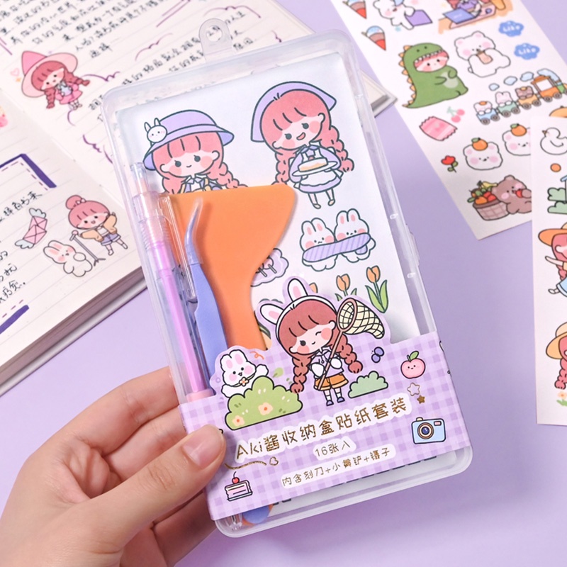 Bộ 16 Tờ Sticker Hoạt Hình Dán Trang Trí Đa Năng Sáng Tạo DIY