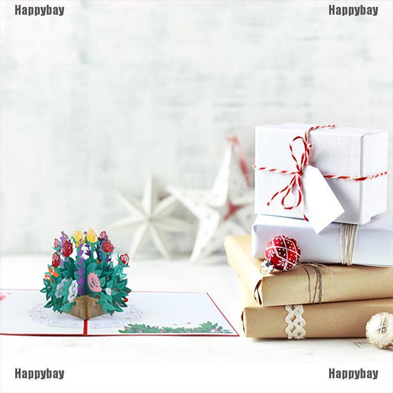 Happybay Basket of Roses Pop Up Card with Sticker Greeting Cards 3D Paper Card Greeting C