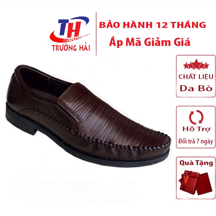 Giày Nam Da Bò Công Sở Trường Hải Màu Nâu Đế Cao Su không trơn GN280