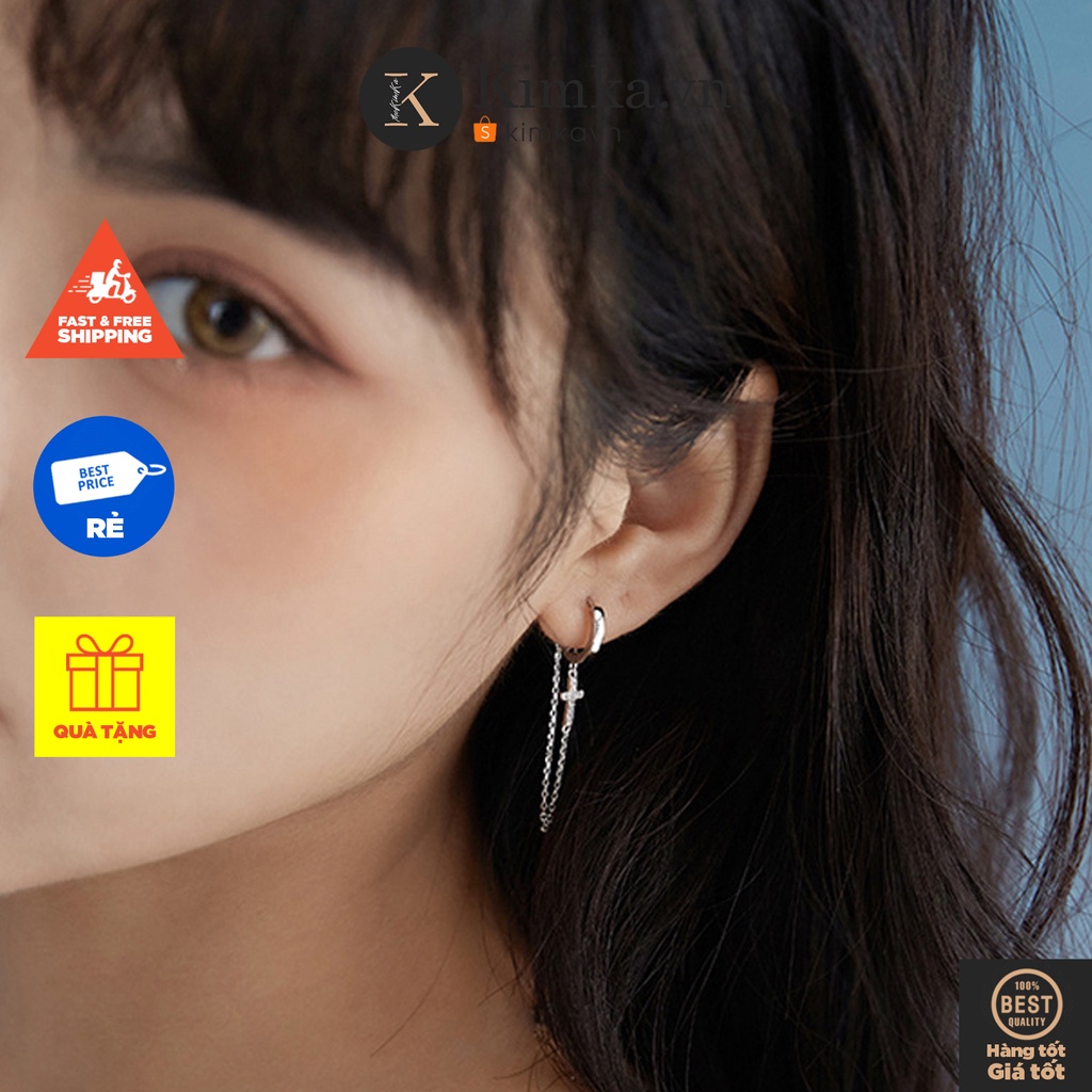 (091) Khuyên Tai Tròn Đính Dây Dài Mặt Thánh Giá ✝️ Đính Đá Lấp Lánh ✨