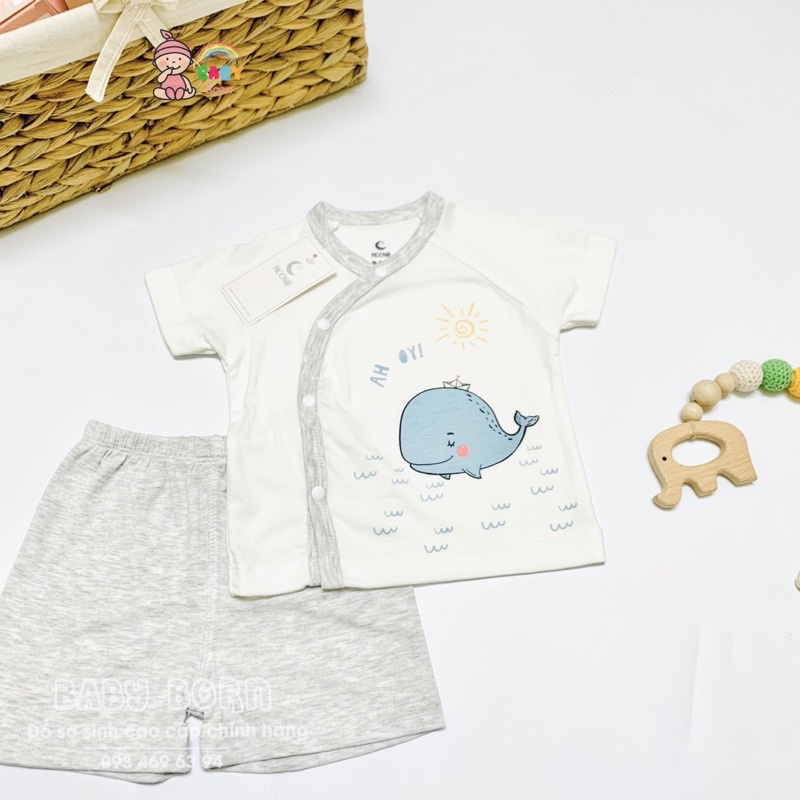 Moon - Bộ ngắn tay cúc lệnh phối hình dễ thương Petit mềm mát, co giãn, thấm hút