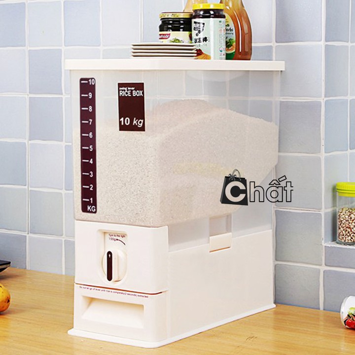 Thùng đựng gạo đứng Tashuan 10kg- Tặng giỏ nhựa treo bồn rửa chén + 10 móc treo hít tường + tấm phủ tủ lạnh