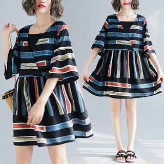 Váy đầm nữ bigsize dáng babydoll phối màu độc lạ