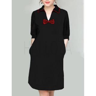 Đầm suông đen day dặn co giản che bụng