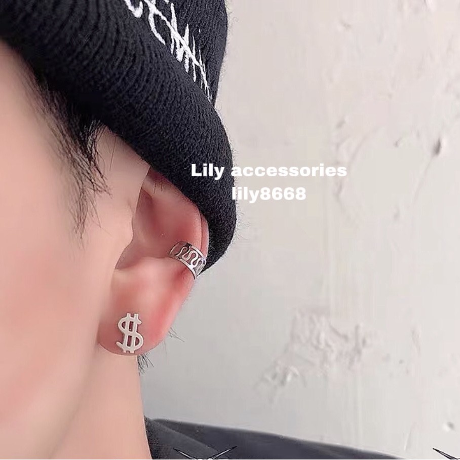 textured ear cuff kẹp tai titan họa tiết không cần xỏ lỗ nam nữ không gỉ không đen không dị ứng unisex