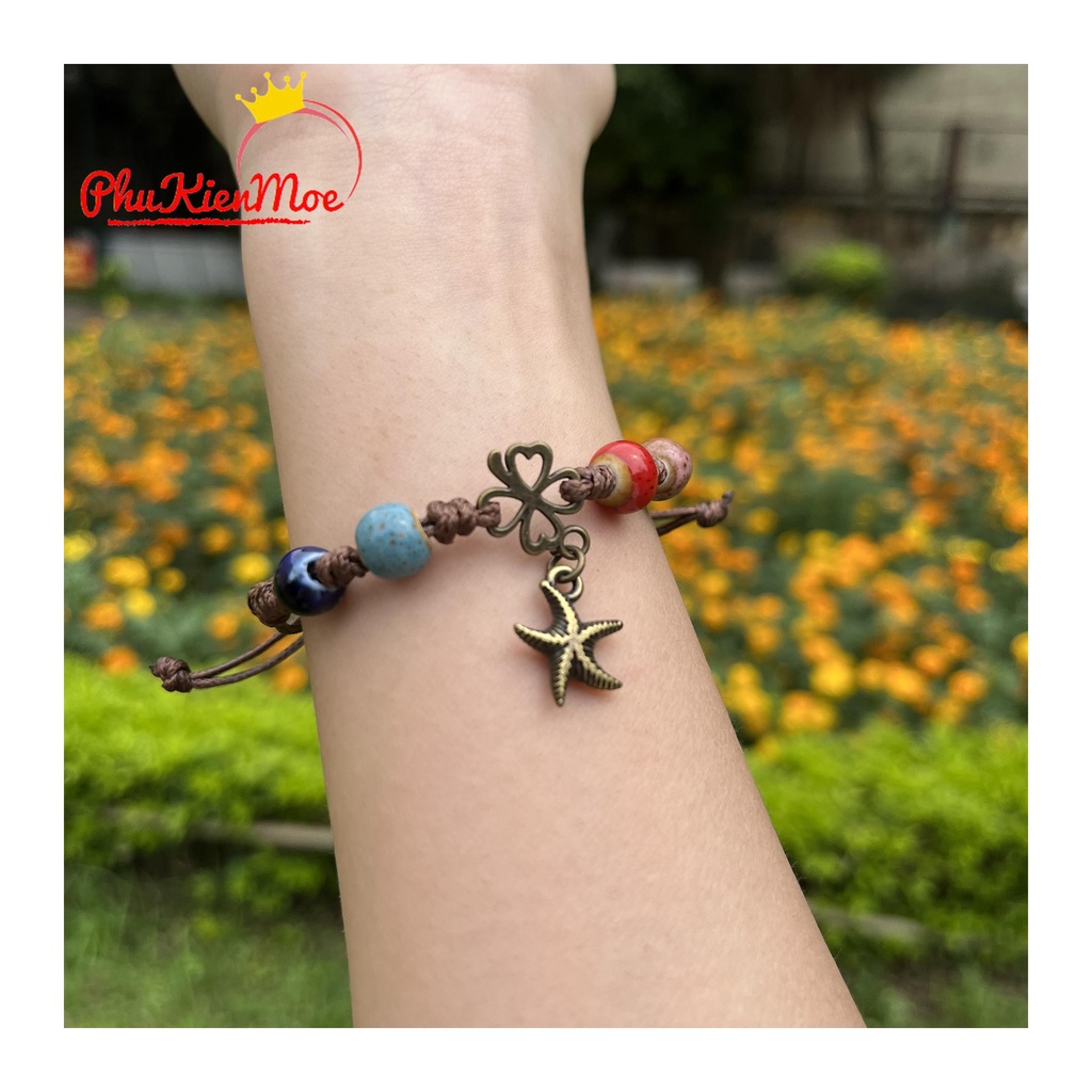 Vòng tay dây rút hình sao biển may mắn PhuKienMoe handmade thổ cẩm | BigBuy360 - bigbuy360.vn
