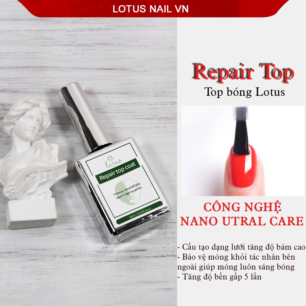 Top bóng tự sửa vết xước nhẹ bề mặt móng Lotus ( Repair top coat ) cao cấp chai 18ml