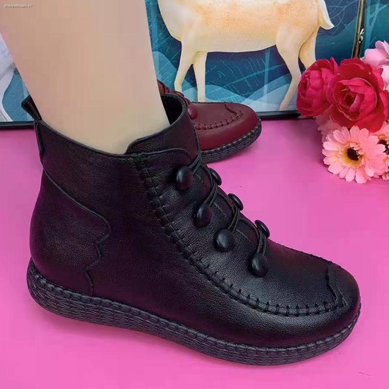 Giày boot cổ thấp bằng cotton lót lông cừu dày phong cách mùa đông thời trang cho nữ
