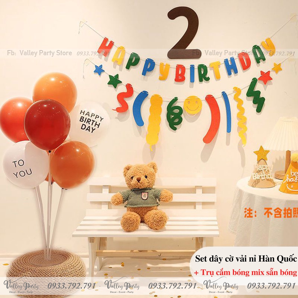 Set sinh nhật hàn quốc FREE SHIP Dây cờ sinh nhật hàn quốc, Dây chữ Happy birthday vải nỉ hàn quốc y ảnh