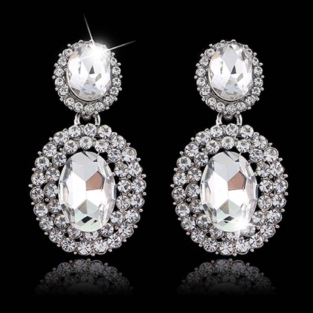 Cặp khuyên tai oval đính đá quý nhân tạo sang trọng quý phái dành cho nữ