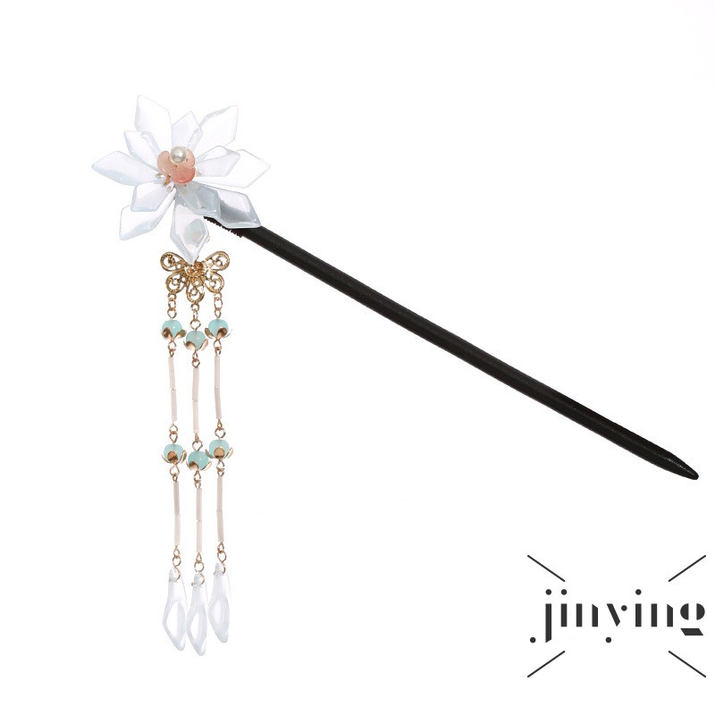 GETNOIVAS Trâm cài tóc bằng gỗ thiết kế hình hoa tua rua ngọc bích phong cách người Do Thái cổ điển