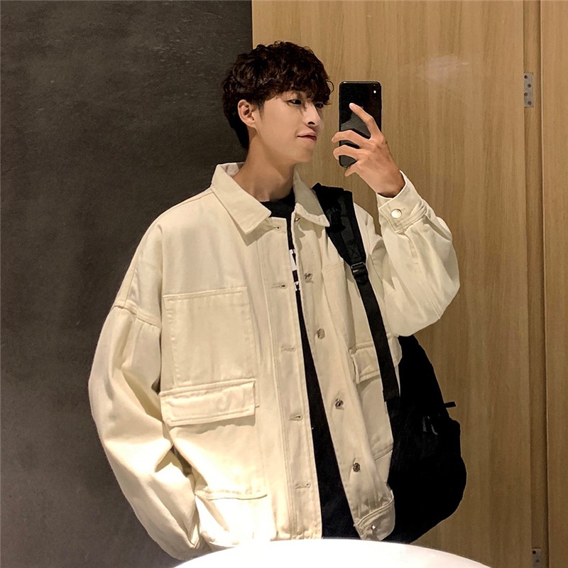 Áo Khoác Denim Dáng Rộng Phong Cách Hàn Quốc Cho Nam Tf1