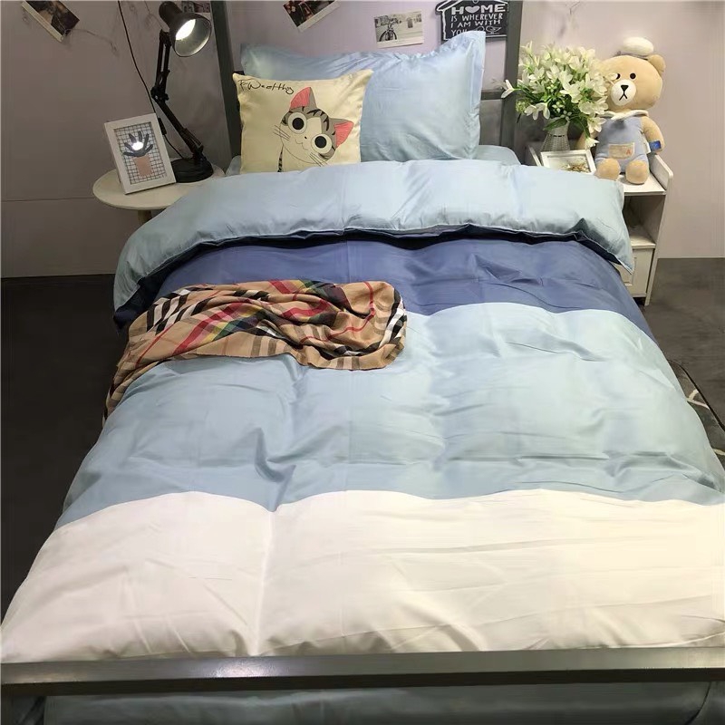 Bộ Vỏ Chăn Ga Gối Cotton Poly Nhập Khẩu - Xanh Phối Trắng