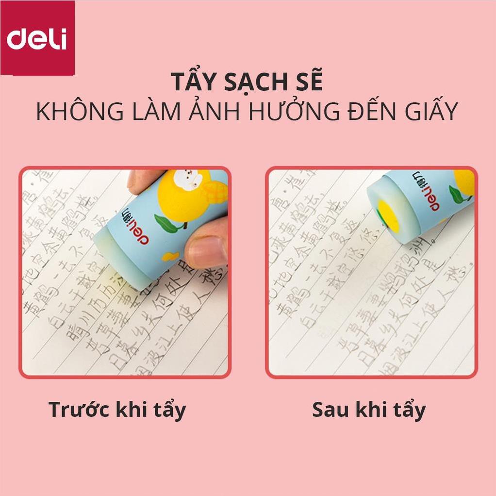 Tẩy hình trụ Deli hình vẽ hoa quả nhiều màu - Hồng/ Xanh dương/ Xanh ngọc - 71053 [Deli]