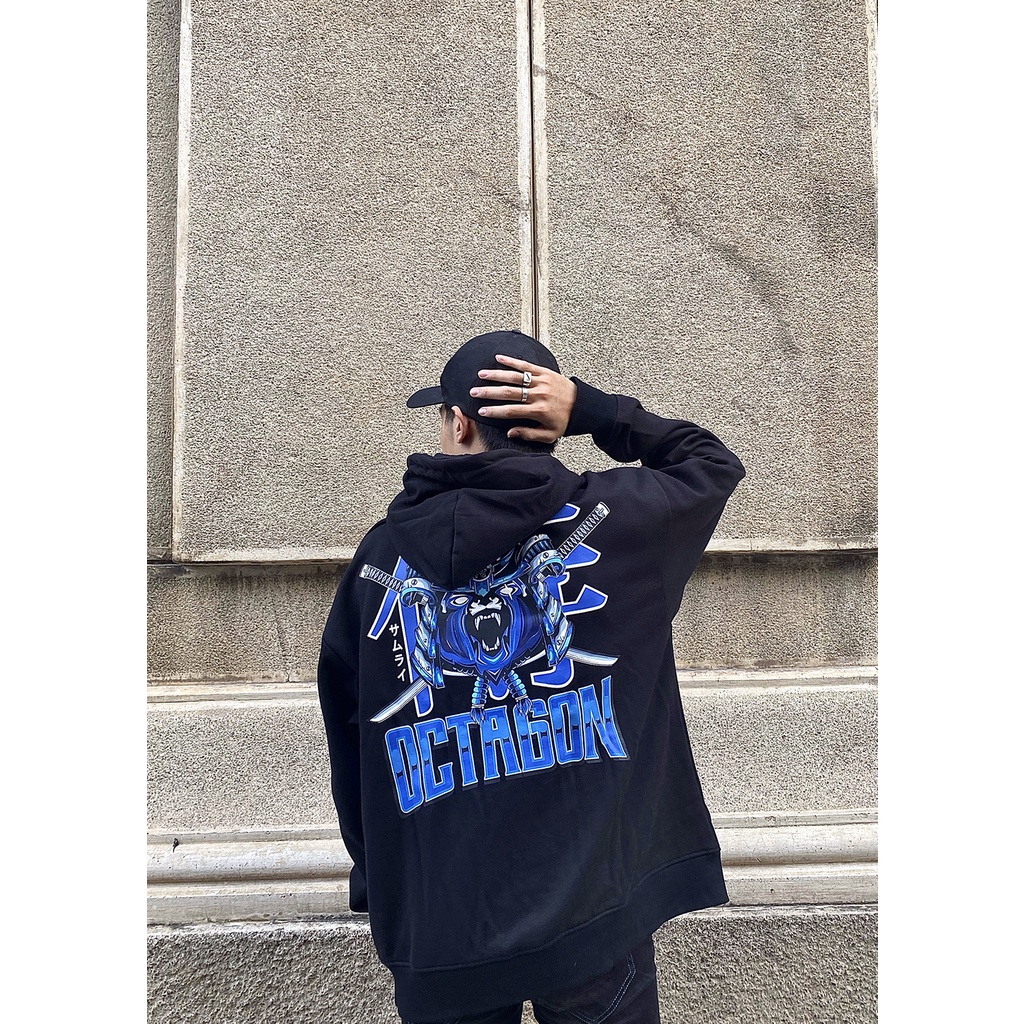ÁO HOODIE OCTAGON SAMURAI MÀU ĐEN NỈ BÔNG FORM OVERSIZE