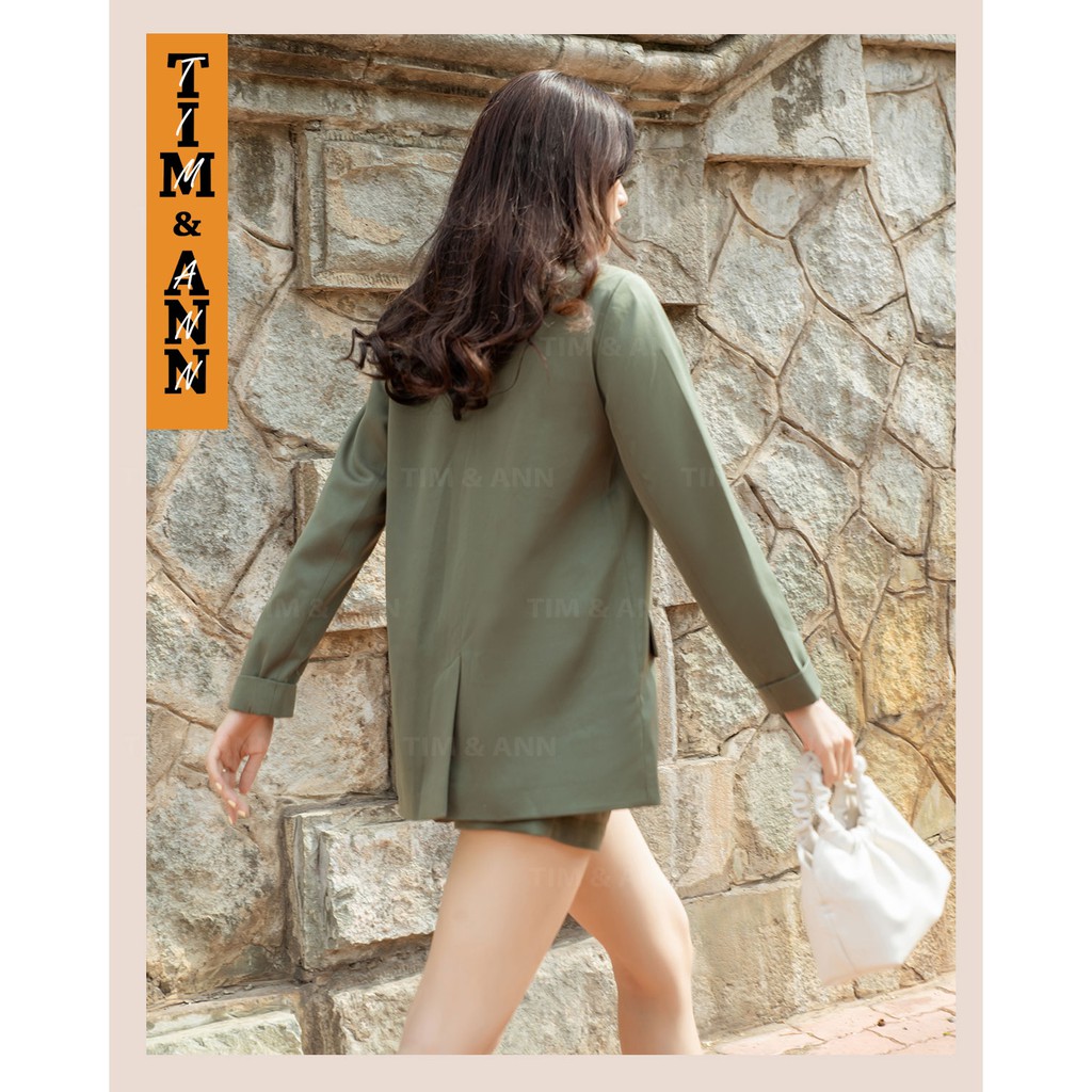 Áo Blazer Nữ 2 Lớp Dáng Suông - Màu Xanh Rêu 0113GR - Thời Trang Nữ Tim & Ann