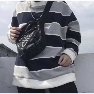 Áo Sweater Sọc Ngang Xám Đen