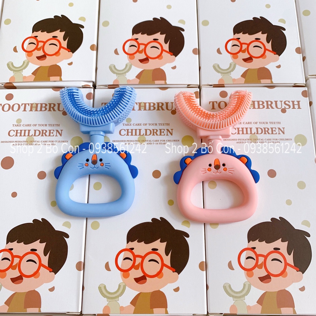 Bàn chải đánh răng chữ U cho bé từ 2 - 6 tuổi - Bàn chải silicon cao cấp siêu mềm hình sư tử Shop 2Bocon