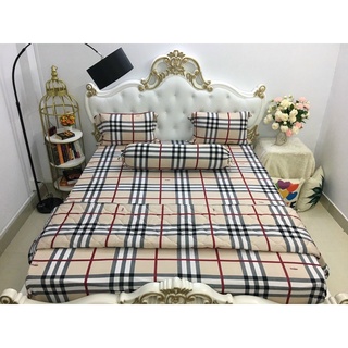 Bộ drap thun☘️FREESHIP☘️ ga thun lạnh Hàn Quốc sọc caro chì ( 1 ga, 3 vỏ gối)